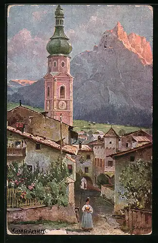 Künstler-AK Rudolf Alfred Höger: Castelrotto, Ortspartie mit Kirche