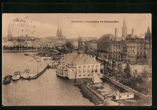 AK Hamburg, Alsterdamm, Jungfernstieg mit Alsterpavillon