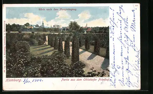AK Hamburg, Blick nach dem Haupteingang des Ohlsdorfer Friedhofs