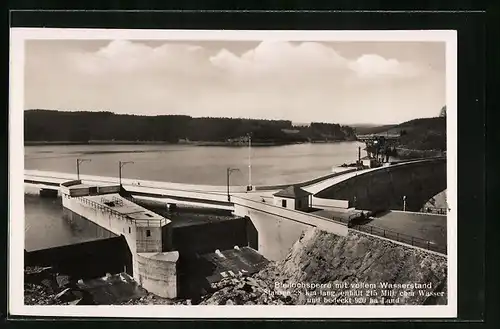 AK Saalburg, Blick auf die Bleilochsperre mit vollem Wasserstand