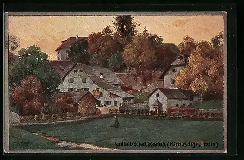 Künstler-AK Rudolf Alfred Höger: Collalbo sul Renon, Ortsansicht