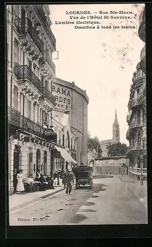 AK Lourdes, Rue Ste-Marie, Vue de l`Hotel St-Auveur, Rundbau