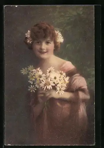 Künstler-AK Meissner & Buch (M&B) Serie 2502: Hübsches Mädchen mit Blumen im Haar