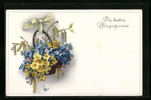 Künstler-AK Meissner & Buch (M&B) Serie 2439: Pfingstgrüsse mit buntem Blumenkorb