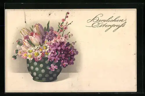 Künstler-AK Meissner & Buch (M&B) Serie 2265: Ostergruss mit Blumenvase