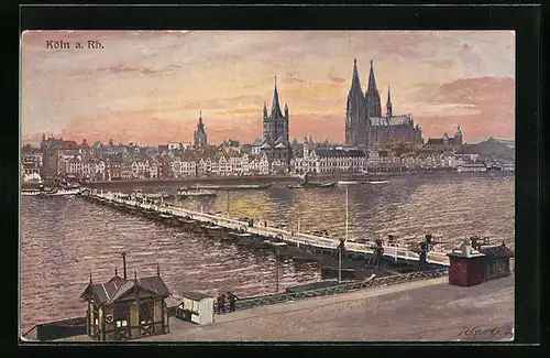 Künstler-AK Köln, Totalansicht der Stadt