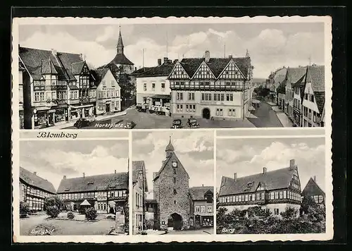 AK Blomberg, Marktplatz, Burg mit Burghof und Stadttor