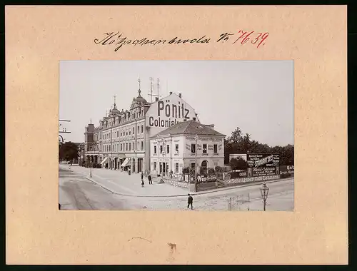 Fotografie Brück & Sohn Meissen, Ansicht Kötzschenbroda, Bahnhofstrasse am Geschäft Pönitz, Werbeschilder, Reklame