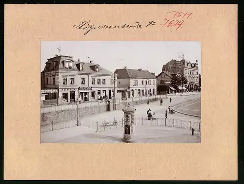 Fotografie Brück & Sohn Meissen, Ansicht Kötzschenbroda, Bahnhofstrasse mit Geschäft W. Kelling, Wil. Gedeck, Litfasssäule