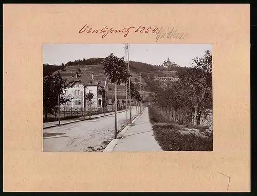 Fotografie Brück & Sohn Meissen, Ansicht Redebeul-Oberlössnitz, Hoflössnitzstrasse mit Landhaus und Blick zum Spitzhaus