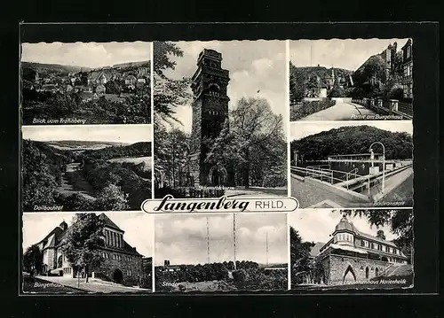AK Langenberg / Rhld., Panorama, Bismarckturm und Bürgerhaus