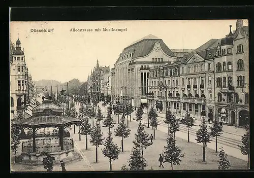 AK Düsseldorf, Alleestrasse mit Musiktempel und Strassenbahn