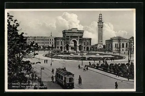 AK Istanbul, Vue Generale de Bayazid, Strassenbahn