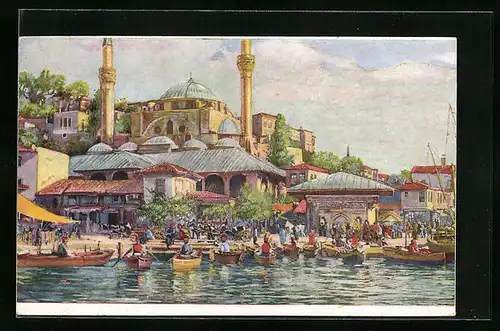 Künstler-AK Constantinople, Débarcadère de Scutari