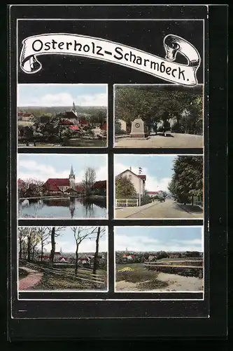 AK Osterholz-Scharmbeck, Strassenpartie, Kirche, Denkmal