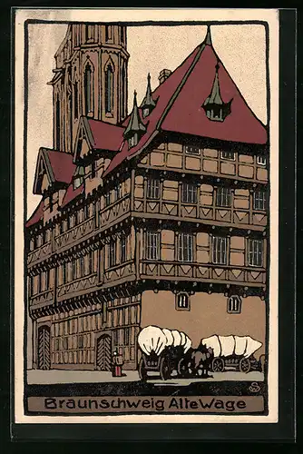 Steindruck-AK Braunschweig, Alte Wage