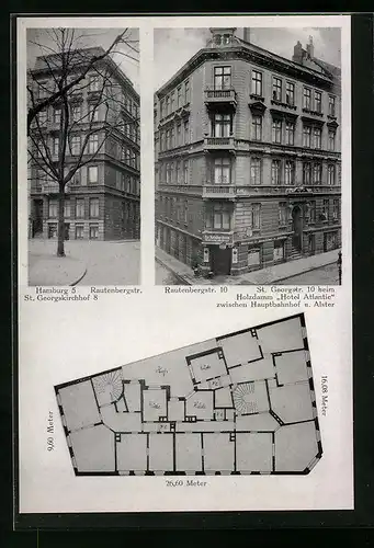 AK Hamburg, Hotel Otto Bannecke, St. Georgstrasse 10, Grundriss