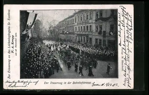 AK Essen /Ruhr, Begräbnis von F. A. Krupp 1902, Trauerzug in der Bahnhofstrasse