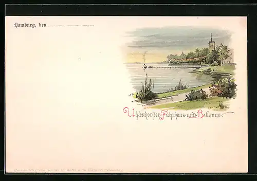 Lithographie Hamburg, Uhlenhorster Fährhaus und Bellevue