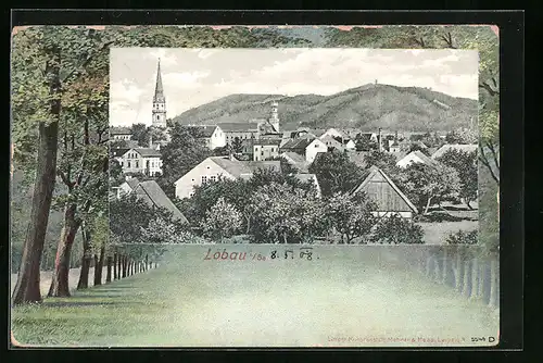 AK Löbau i. Sa., Totalansicht mit Kirche