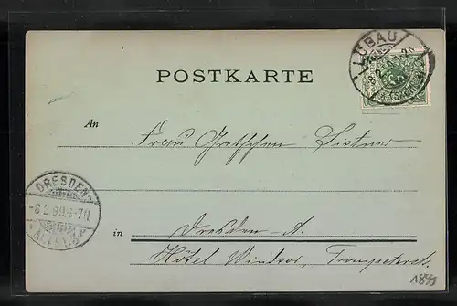 Mondschein-AK Löbau i. Sa., Gesamtansicht mit Kirche