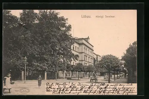 AK Löbau i. Sa., Königl. Seminar mit Strassenpartie