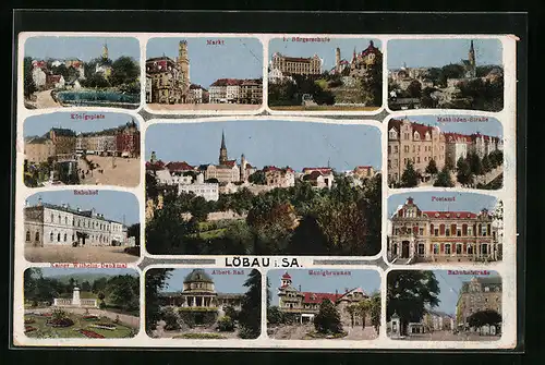 AK Löbau i. Sa., Ortsansichten mit Bahnhof