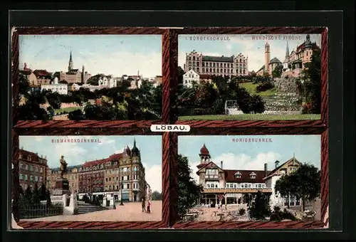 AK Löbau i. Sa., Totalansicht mit Gasthaus Honigbrunnen