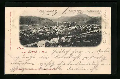 AK Bruck a. Mur, Totalansicht aus der Vogelschau