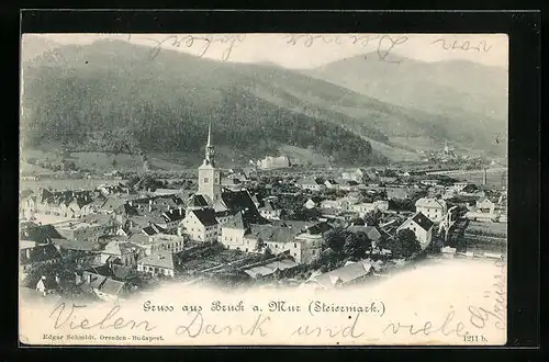 AK Bruck a. Mur, Ortsansicht mit Kirche