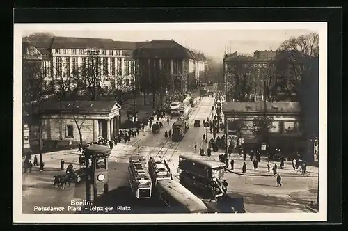 AK Berlin, Strassenbahn am Potsdamer & Leipziger Platz