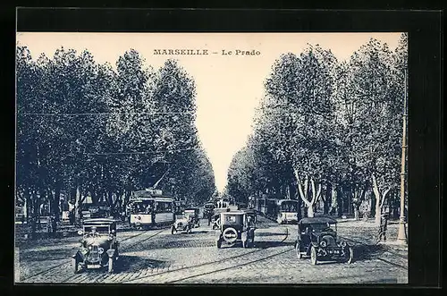 AK Marseille, Le Prado, Strassenbahn