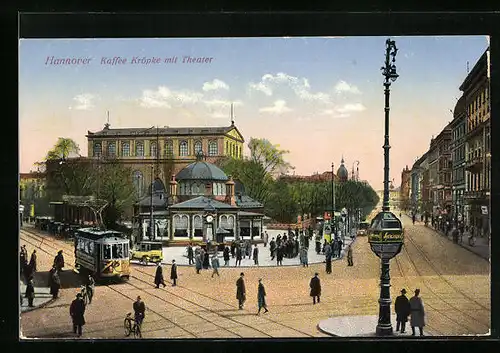 AK Hannover, Kaffee Kropke und Theater mit Strassenbahn