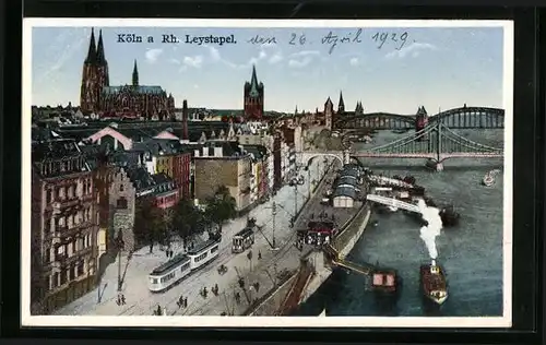 AK Köln a. Rh., Leystapel mit Strassenbahn