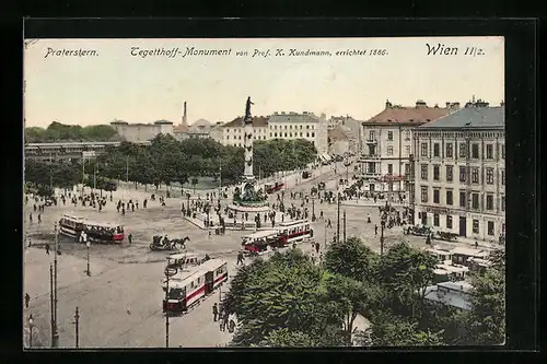 AK Wien, Praterstern und Tegetthoff-Monument mit Strassenbahn