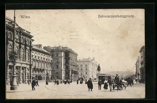 AK Wien, Strassenbahn auf dem Schwarzenbergplatz