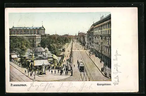 AK Hannover, Strassenbahn auf der Georgstrasse