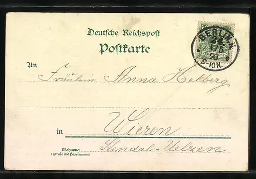 Lithographie Berlin, Strassenpartie Unter den Linden, Reiterstandbild