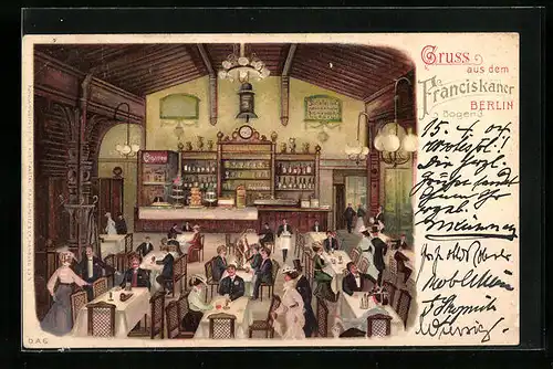 Lithographie Berlin, Gasthaus Franciskaner, Bogen 3, Innenansicht