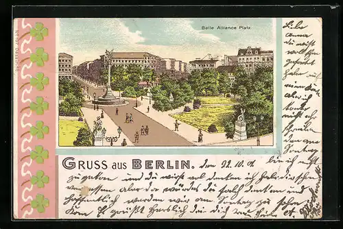 Lithographie Berlin, Belle-Alliance-Platz mit Denkmal