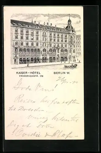Künstler-AK Berlin-W., Kaiser-Hotel, Friedrichstrasse 178