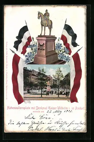 AK Berlin-Rixdorf, Hohenzollernplatz mit Denkmal Kaiser Wilhelm I. enthüllt 1902