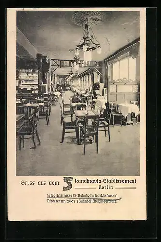 AK Berlin, Gasthaus Skaninavia, Friedrichstrasse 95, Innenansicht