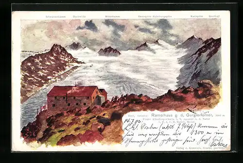 Künstler-AK F.A.C.M. Reisch: Ramolhaus gegen den Gurglerferner
