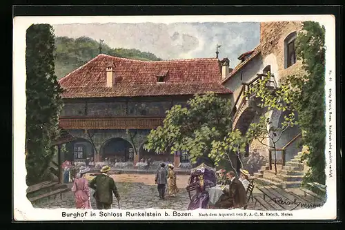 Künstler-AK F.A.C.M. Reisch: Bozen, Burghof in Schloss Runkelstein