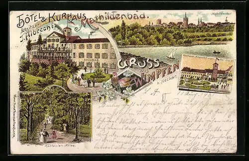 Lithographie Wimpfen /Neckar, Hotel & Kurhaus Mathildenbad, Kastanien-Allee