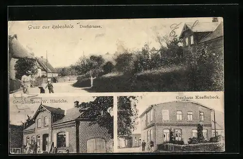 AK Rabenholz / Gelting, Partie an der Dorfstrasse, Gasthaus Knefferbeck, Geschäftshaus Hinrichs