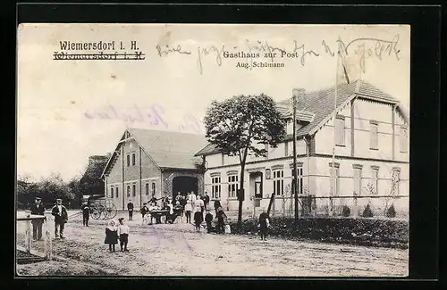AK Wiemersdorf i. H., Gasthaus zur Post - Strassenansicht mit Einwohnern