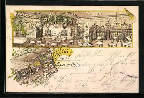 Lithographie Kiel, Gasthaus Zauberflöte, Innenansichten