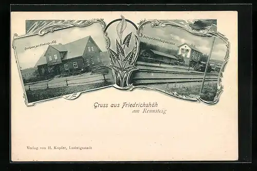 AK Friedrichshöh am Rennsteig, Gasthaus zur Friedrichs-Höh, Bahnhof Steinbach am Wald